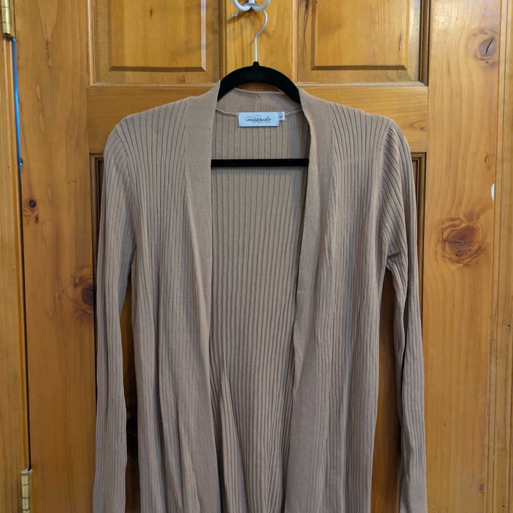Ribbed Cardigan in Tan. Runs Small.